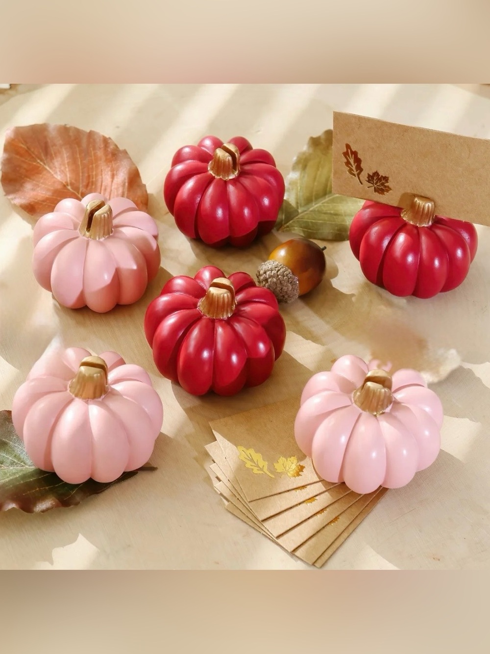 Kate Aspen Burgundy & Blush Pink Mini Pumpkin Place Card Holder Set of 6 NIB